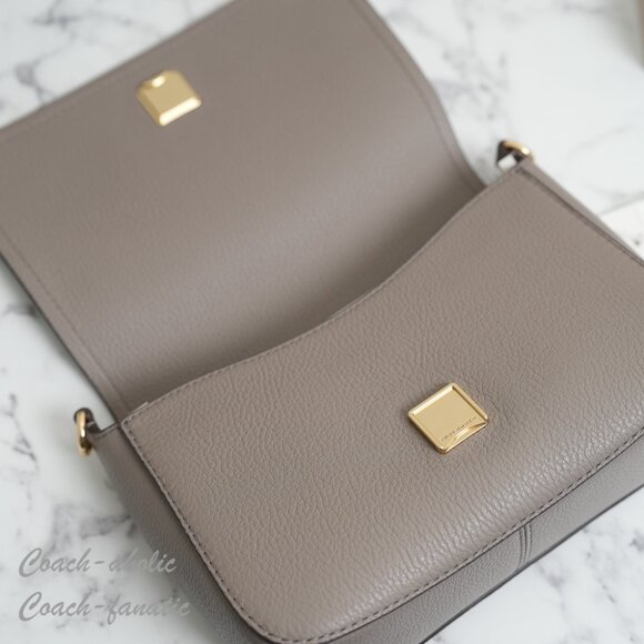 NWT Tory Burch Thea Pebbled Leather Flap Crossbody Shoulder Bag in Gray Hero - Picture 7 of 11